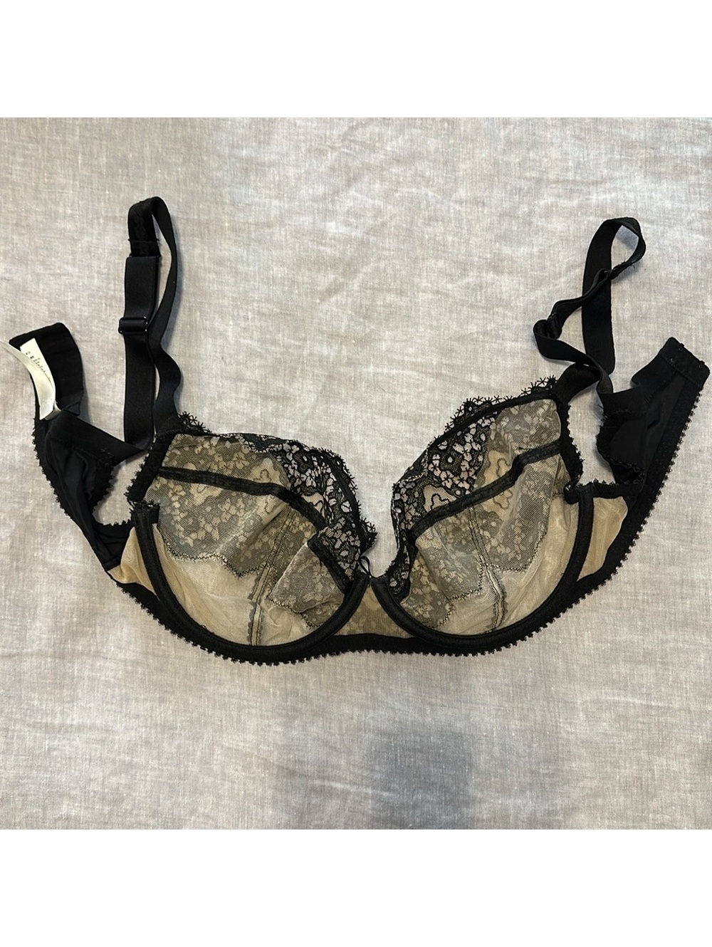 32E Madison Lejaby Black and Nude French Lace Bra - Picture 3 of 5
